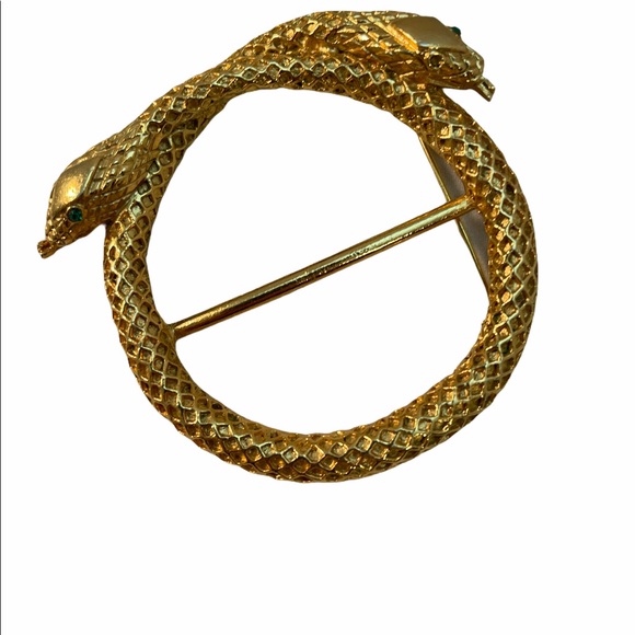 Vintage Gold finish metal SNAKE scarf clip brooch - Picture 4 of 5